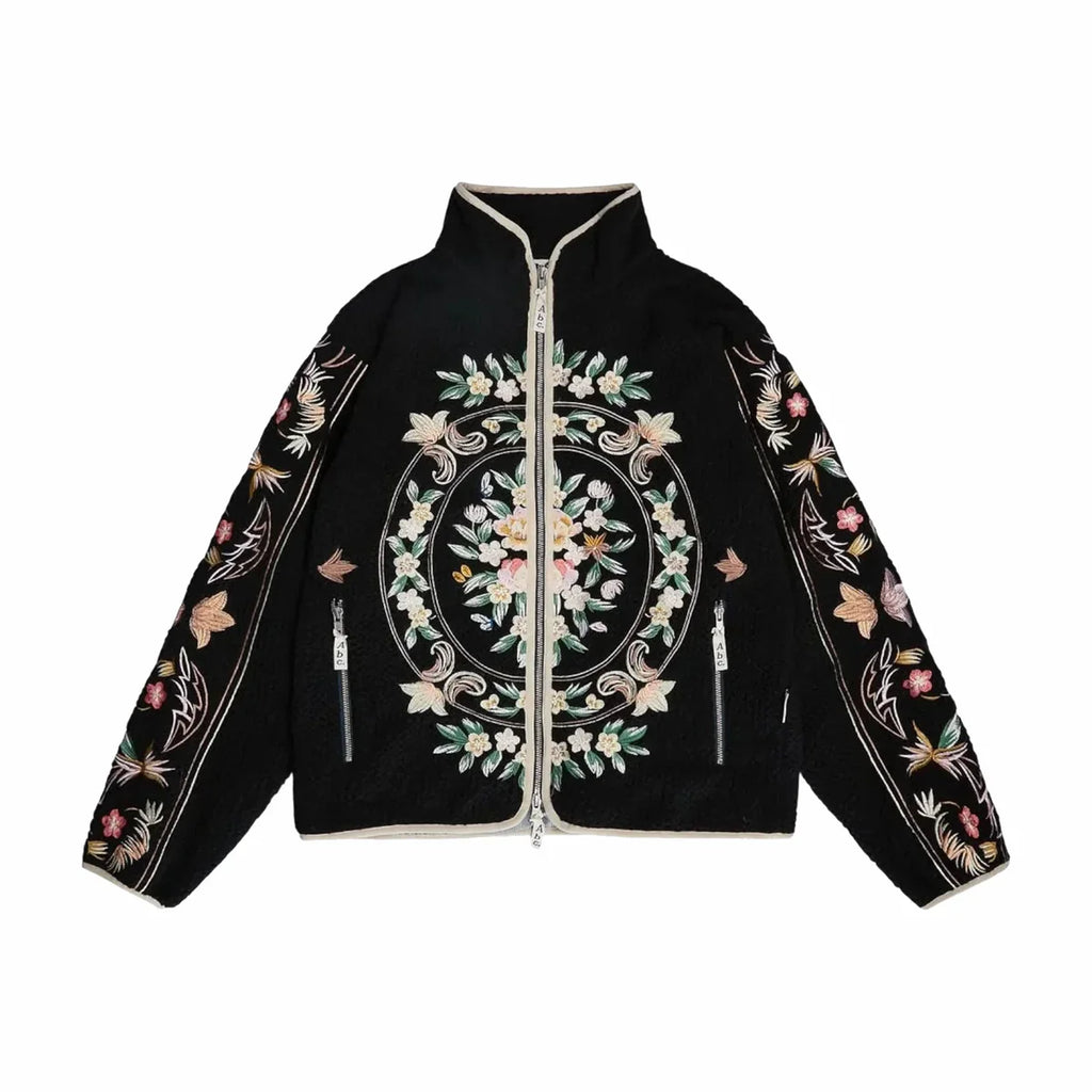 Abc. Floral Fleece Zip-Up 'Black'